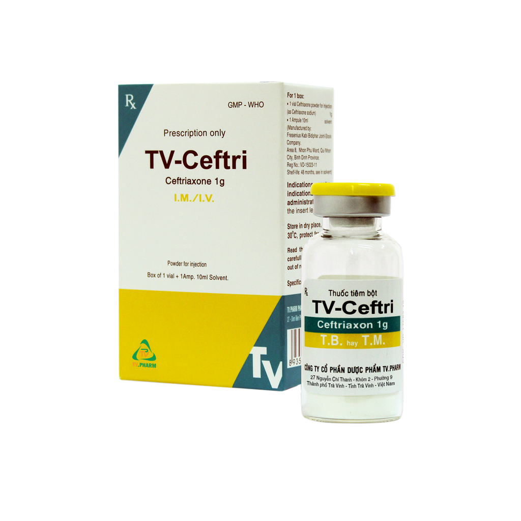 Thuốc bột pha tiêm TV-Ceftri 1g H/10 lọ