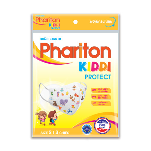 Khẩu trang 3D Phariton KIDDI PROTECT (Hoa văn con mèo size S) Túi/3 cái, T/320 túi