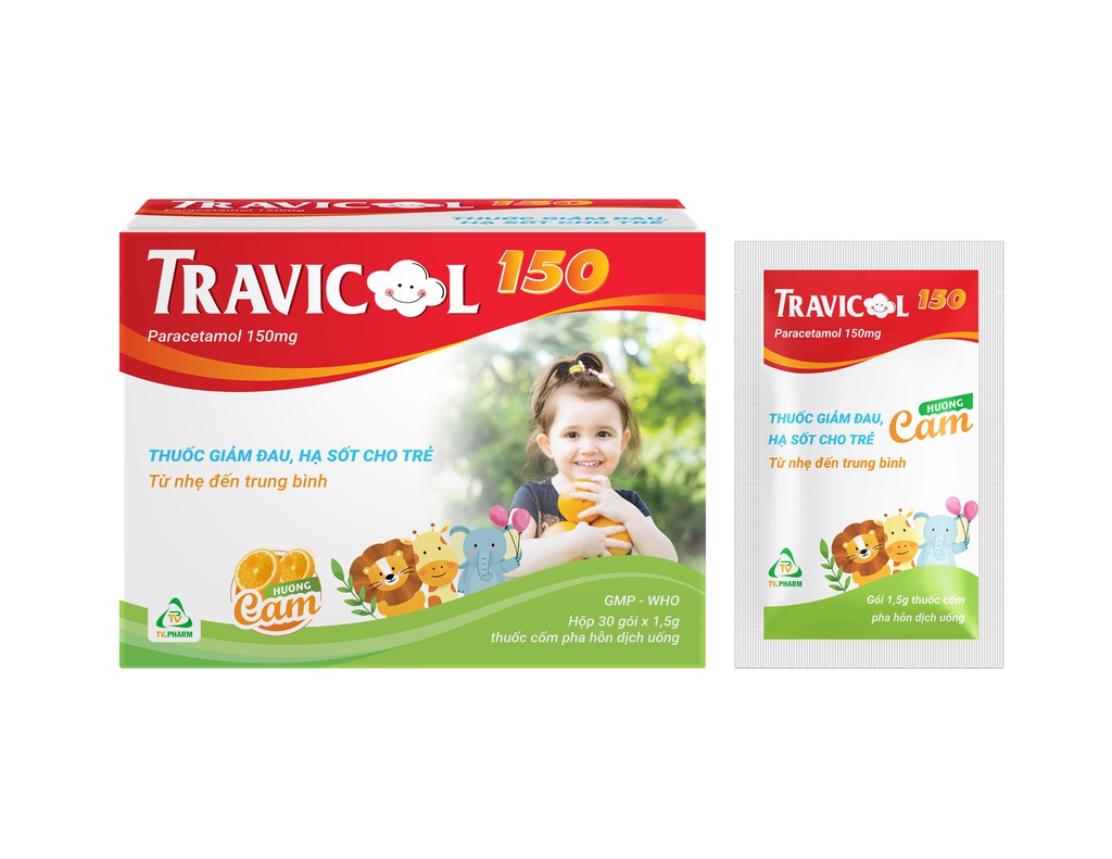 Cốm pha hỗn dịch uống Travicol 150 H/30 gói