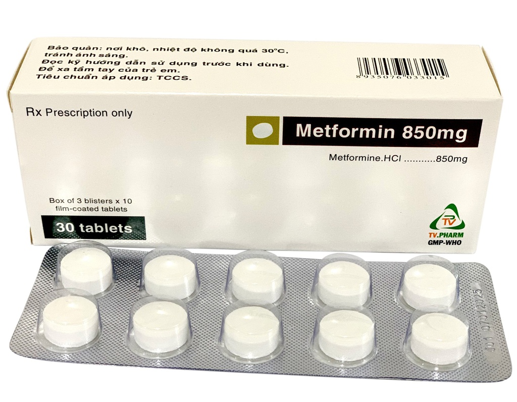 Viên bao phim Metformin 850 mg V/10, H/30