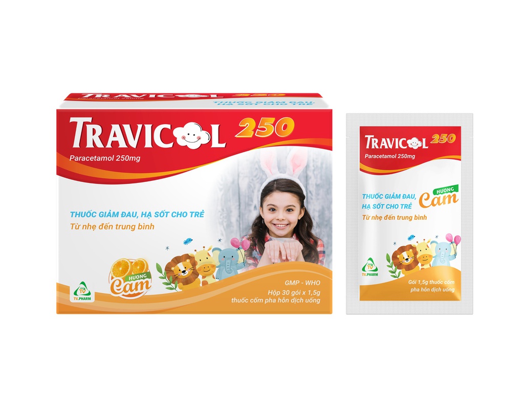 Cốm pha hỗn dịch uống Travicol 250 H/30 gói